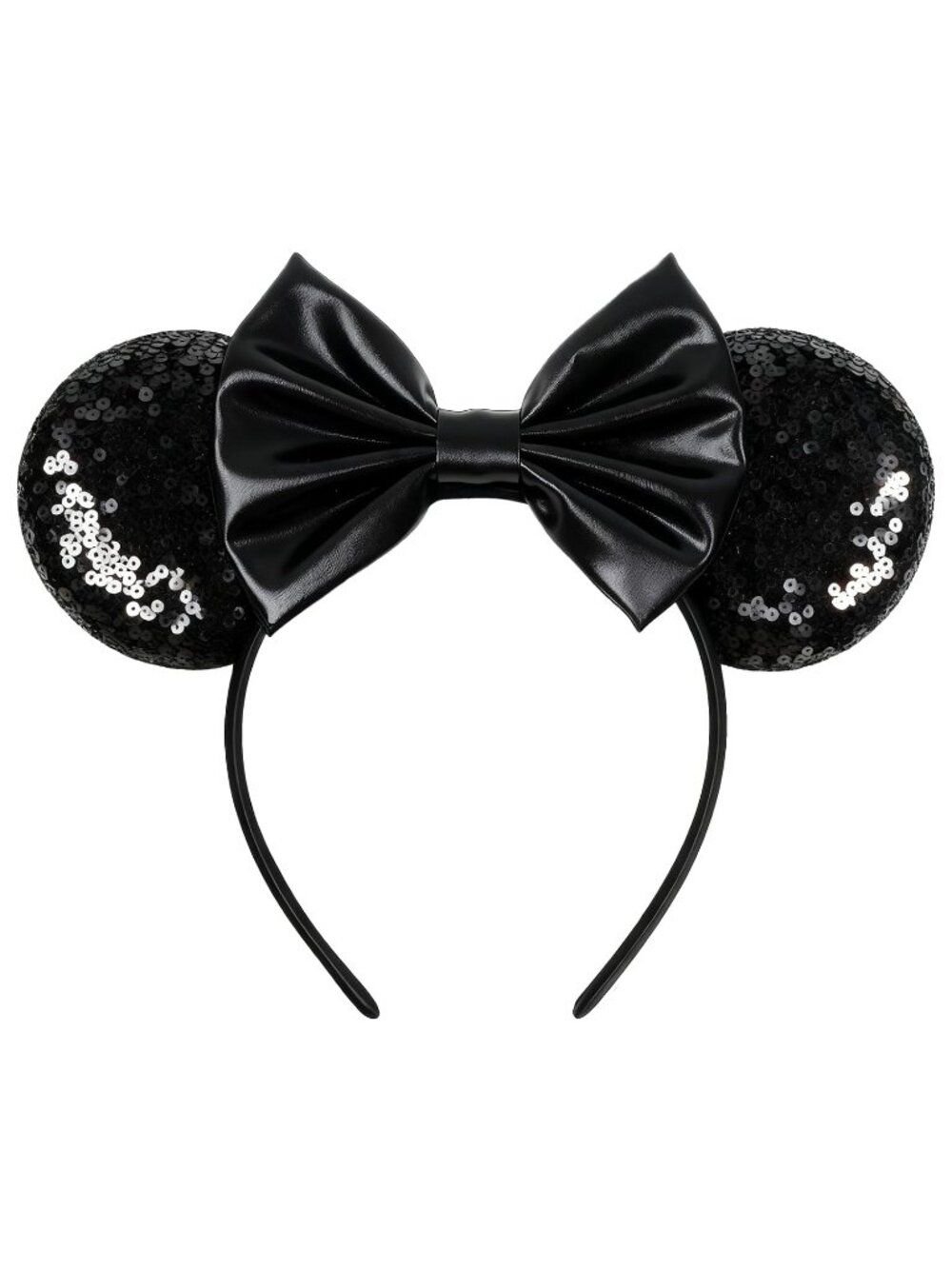 Women Black Polyester Sparkle Sequins Mickey Mouse Hair Bow Handmade Headband